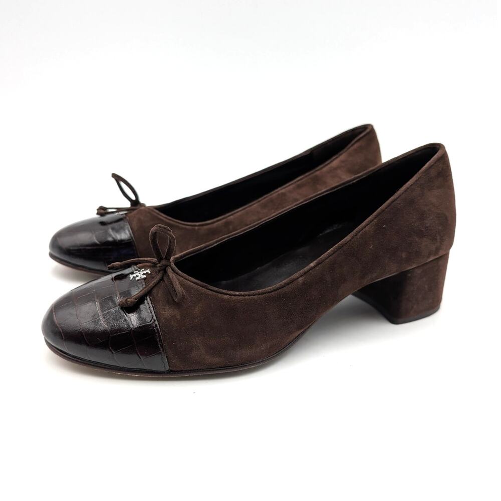Tory Burch Cap Toe Block Low Heel Pump Women's Dark Brown Size US7.5M EU38.5